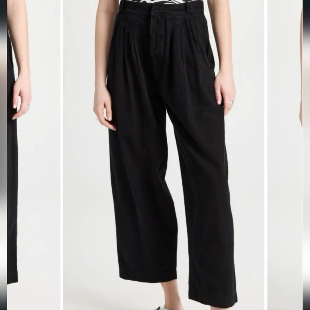 Free People Lotta Love Pleated Wide Leg Cotton Pants in Black, size 10